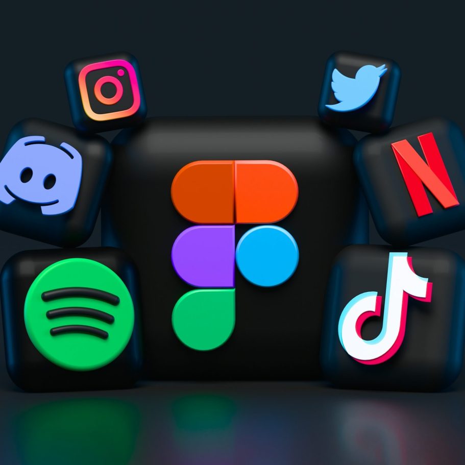 Logos of popular social media and streaming platforms arranged around a central logo.
