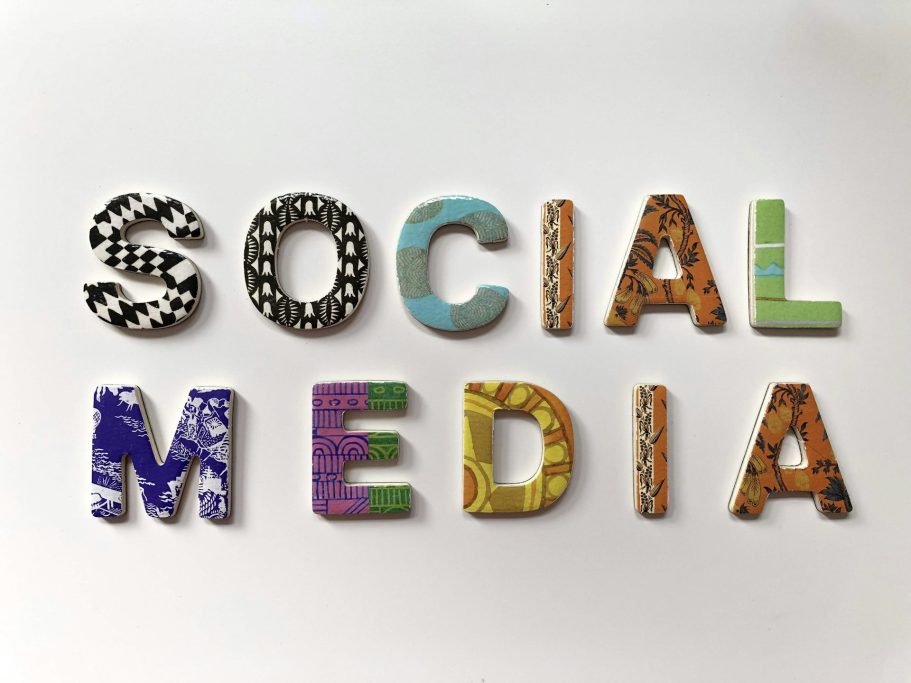 Colorful letters spelling "SOCIAL MEDIA" arranged on a white background.