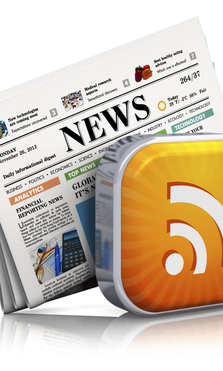 Newspaper and an RSS feed icon, representing news and updates.